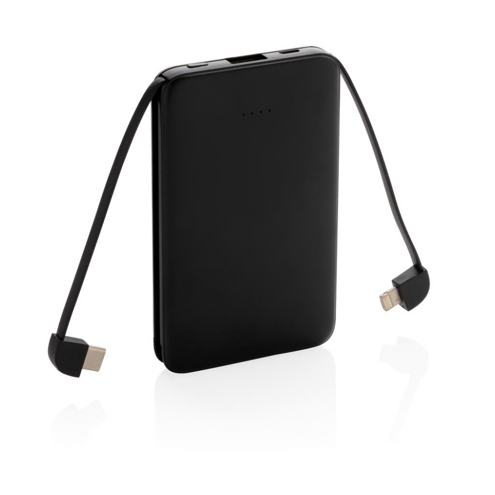 Logo trade ärikingi pilt: Reklaamtoode: 5.000 mAh Pocket Powerbank with integrated cables, black