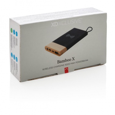 Logotrade mainostuotet kuva: Ärikingitus: Bamboo X wireless charging 5000 mah powerbank, brown