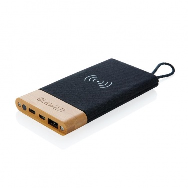 Logotrade mainoslahja tuotekuva: Ärikingitus: Bamboo X wireless charging 5000 mah powerbank, brown