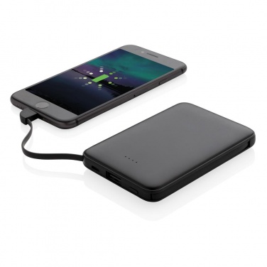 Logotrade mainoslahjat ja liikelahjat tuotekuva: Reklaamtoode: 5.000 mAh Pocket Powerbank with integrated cables, black