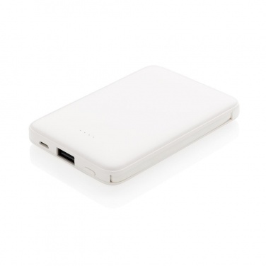 Logotrade liikelahja tuotekuva: Reklaamtoode: 5.000 mAh Pocket Powerbank with integrated cables, white