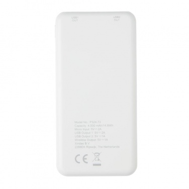 Logo trade mainoslahja ja liikelahja tuotekuva: Firmakingitus: Ultra Thin 4.000 mAh Wireless 5W Charging Powerbank, white