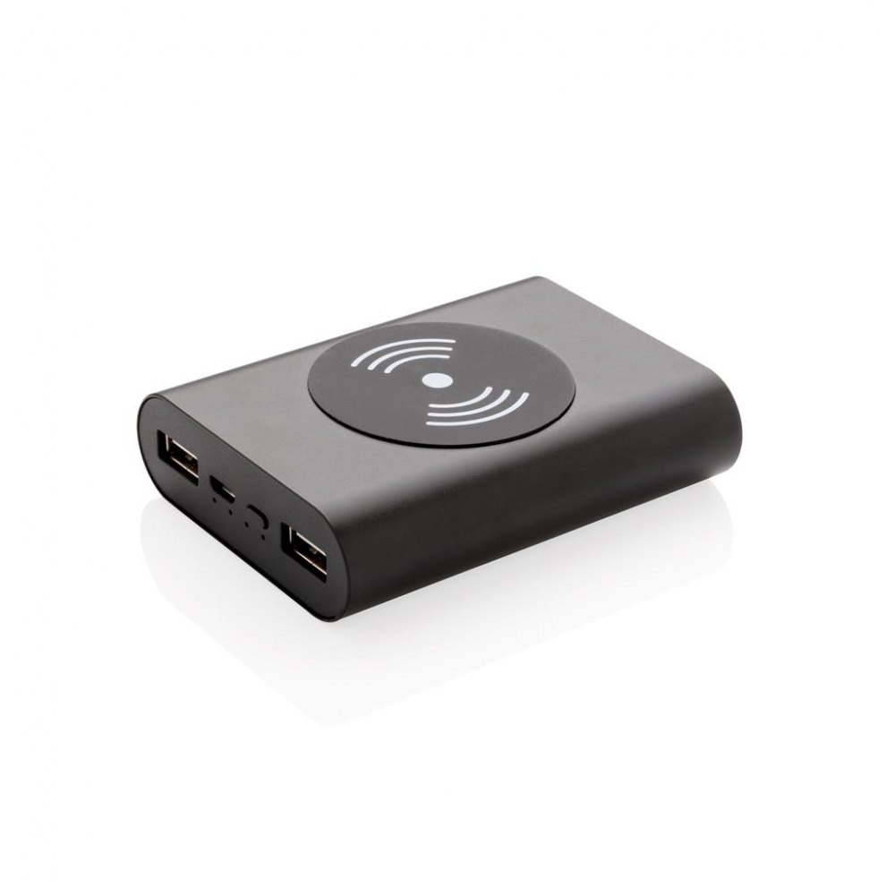 Logotrade liikelahja tuotekuva: Firmakingitus: Aluminium 5.000 mAh Wireless 5W Pocket Powerbank, black