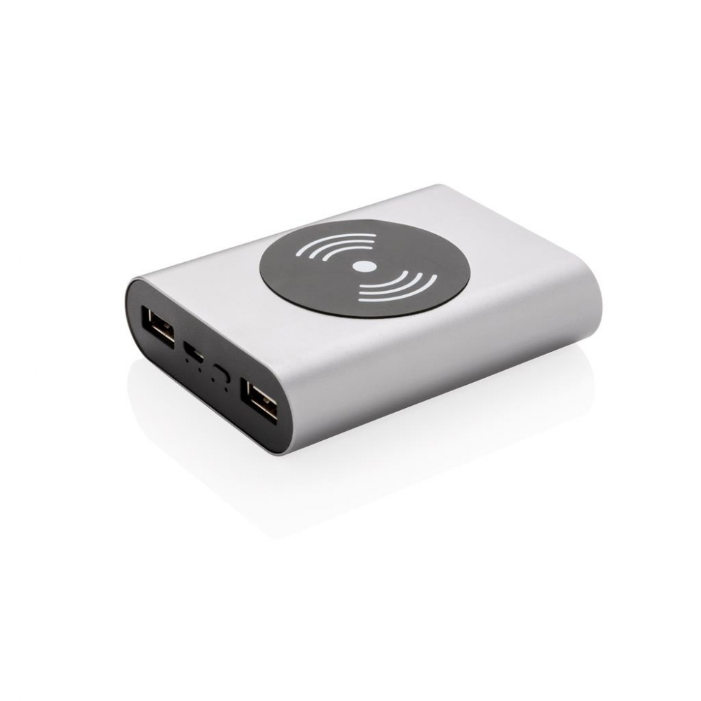 Logotrade mainoslahjat ja liikelahjat tuotekuva: Reklaamtoode: Aluminium 5.000 mAh Wireless 5W Pocket Powerbank, grey