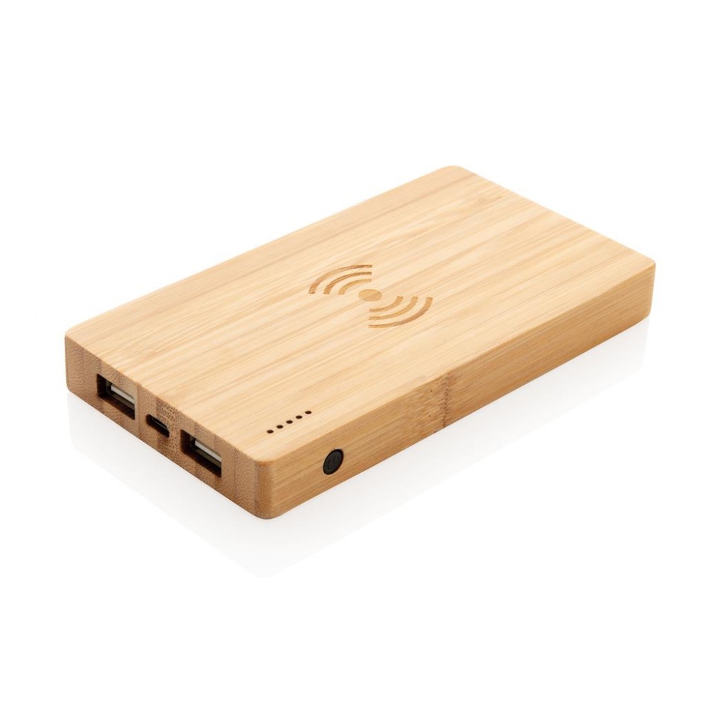 Logo trade liikelahja kuva: Firmakingitus: Bamboo 4.000 mAh wireless 5W Powerbank, brown