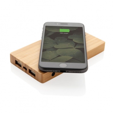 Logotrade liikelahja tuotekuva: Firmakingitus: Bamboo 4.000 mAh wireless 5W Powerbank, brown