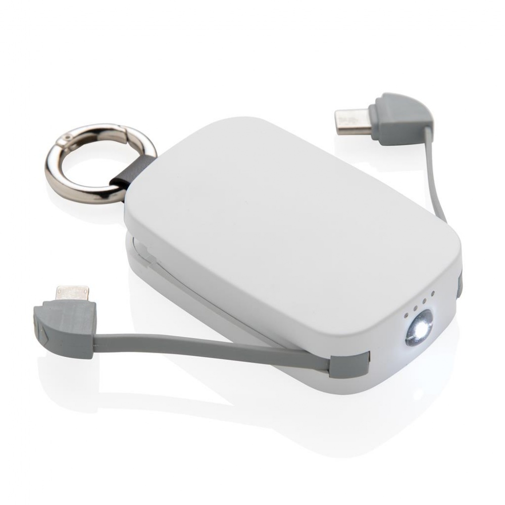 Logotrade mainostuote tuotekuva: Reklaamkingitus: 1.200 mAh Keychain Powerbank with integrated cables, white