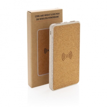 Logo trade liikelahjat mainoslahjat kuva: Ärikingitus: Cork and Wheat 8.000 mAh 5W wireless powerbank, brown