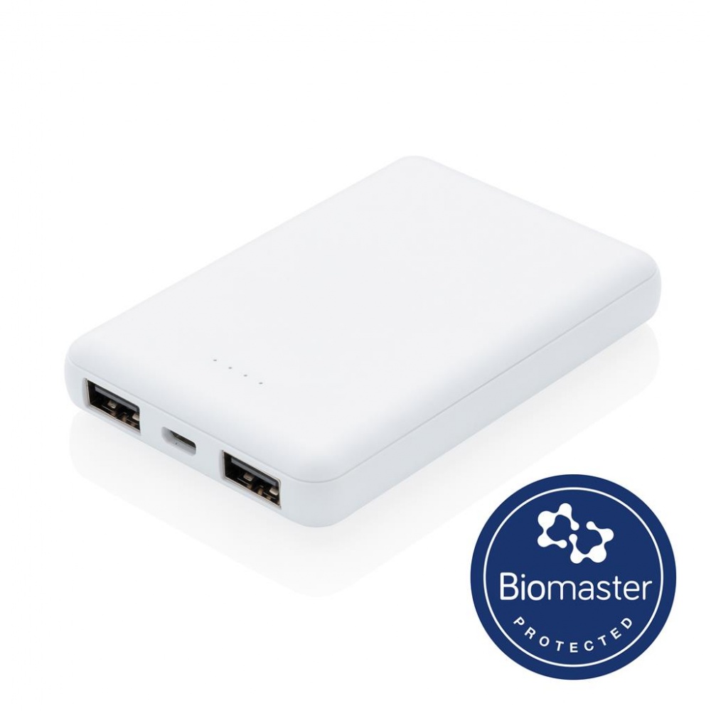 Logotrade mainoslahja tuotekuva: Reklaamkingitus: 5.000 mAh antimicrobial powerbank, white