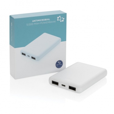 Logo trade liikelahja mainoslahja tuotekuva: Reklaamkingitus: 5.000 mAh antimicrobial powerbank, white