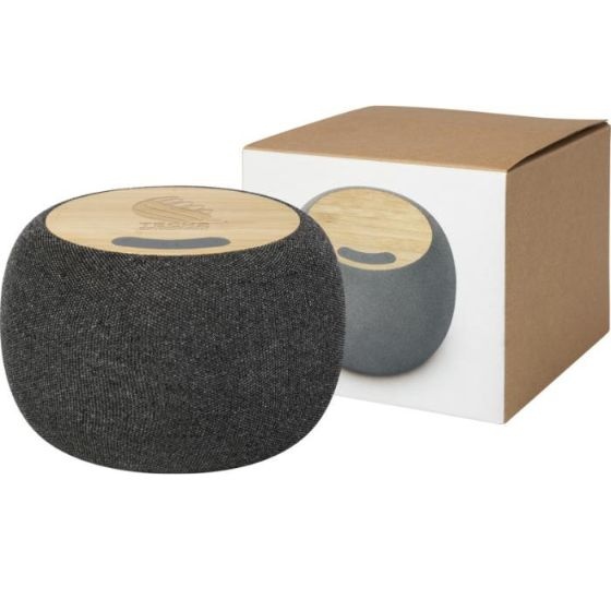 Logotrade mainoslahja tuotekuva: Ecofiber bambu Bluetooth®-kaiutin ja langaton latausalusta, harmaa