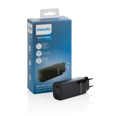 Logo trade mainoslahja ja liikelahja tuotekuva: Philips 65 W erittäin nopea PD 3-porttinen USB-laturi