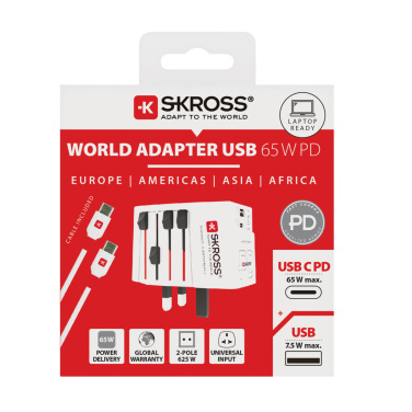 Logo trade liikelahjat tuotekuva: SKROSS World Travel adapteri MUV 65W PD USB C -kaapelilla