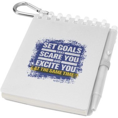 Logo trade mainoslahja ja liikelahja tuotekuva: Lig Mini kierrätetystä muovista valmistettu pehmeäkantinen muistikirja ja kuulakärkikynäsetti (musta muste)