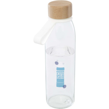 Logotrade verslo dovanos nuotrauka: Porto 500 ml stiklinis vandens butelis su silikonine rankena ir bambukiniu dangteliu