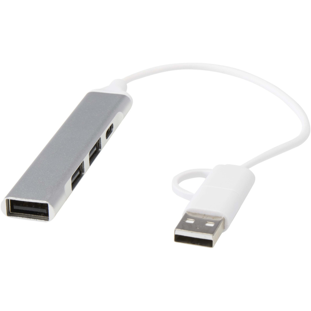 Logotrade verslo dovanos nuotrauka: „Alkaid“ 4 prievadų perdirbto aliuminio USB-A ir C tipo šakotuvas su dviguba įvestimi