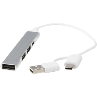 Logotrade reklaminiai produktai nuotrauka: „Alkaid“ 4 prievadų perdirbto aliuminio USB-A ir C tipo šakotuvas su dviguba įvestimi