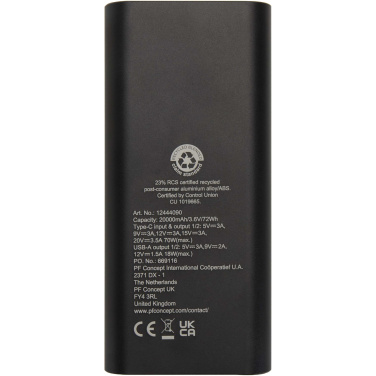 Logotrade Ideja dāvanas foto: Acamar 20.000 mAh 70W pārstrādāta alumīnija klēpjdatora pārnēsājamais akumulators