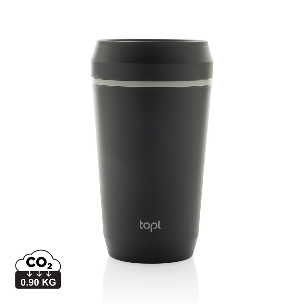 Logotrade logo dāvanas foto: Topl pārstrādātas plastmasas līdzņemšanas glāze ar patentētu 360 grādu vāku, 354 ml