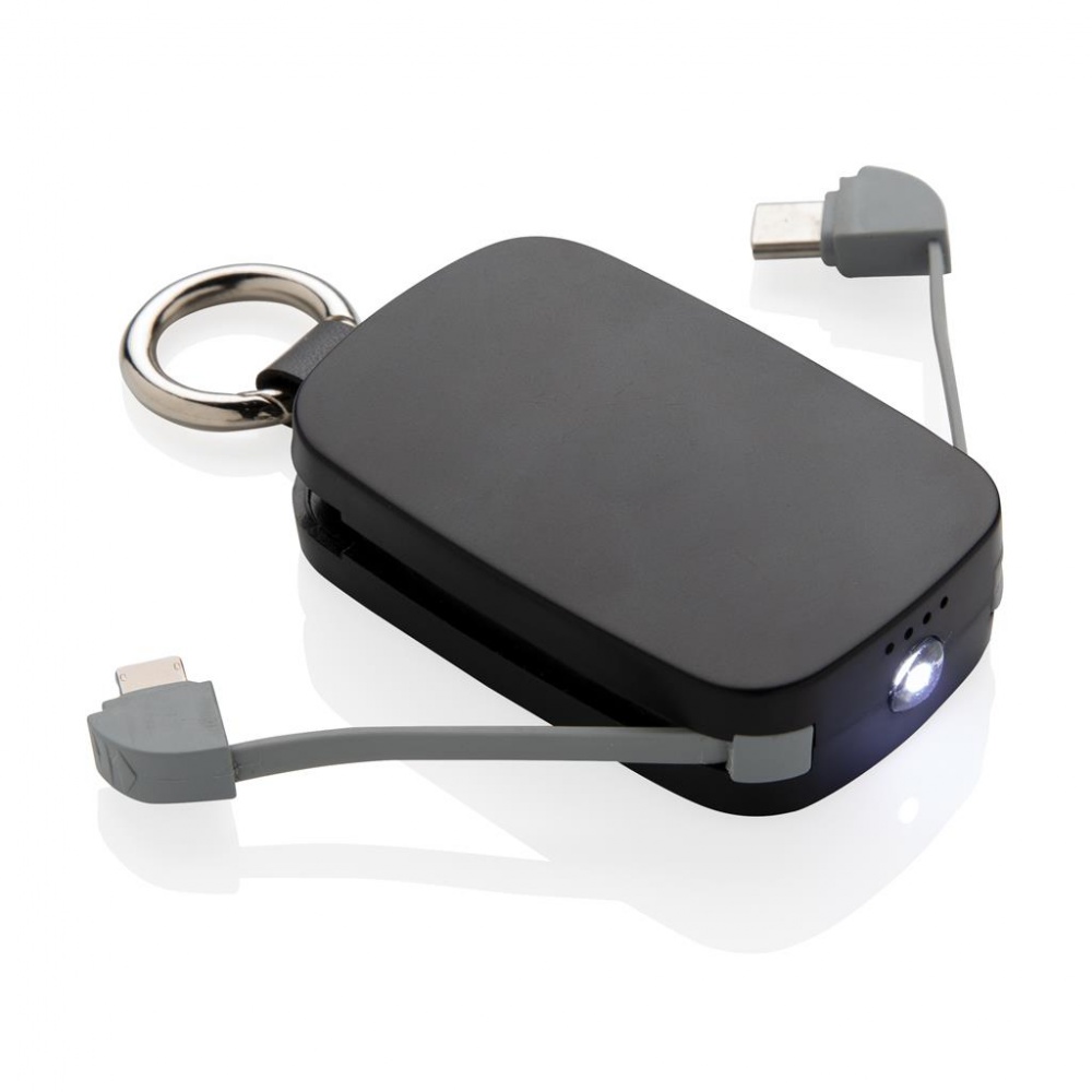 Логотрейд pекламные продукты картинка: Ärikingitus: 1.200 mAh Keychain Powerbank with integrated cables, black