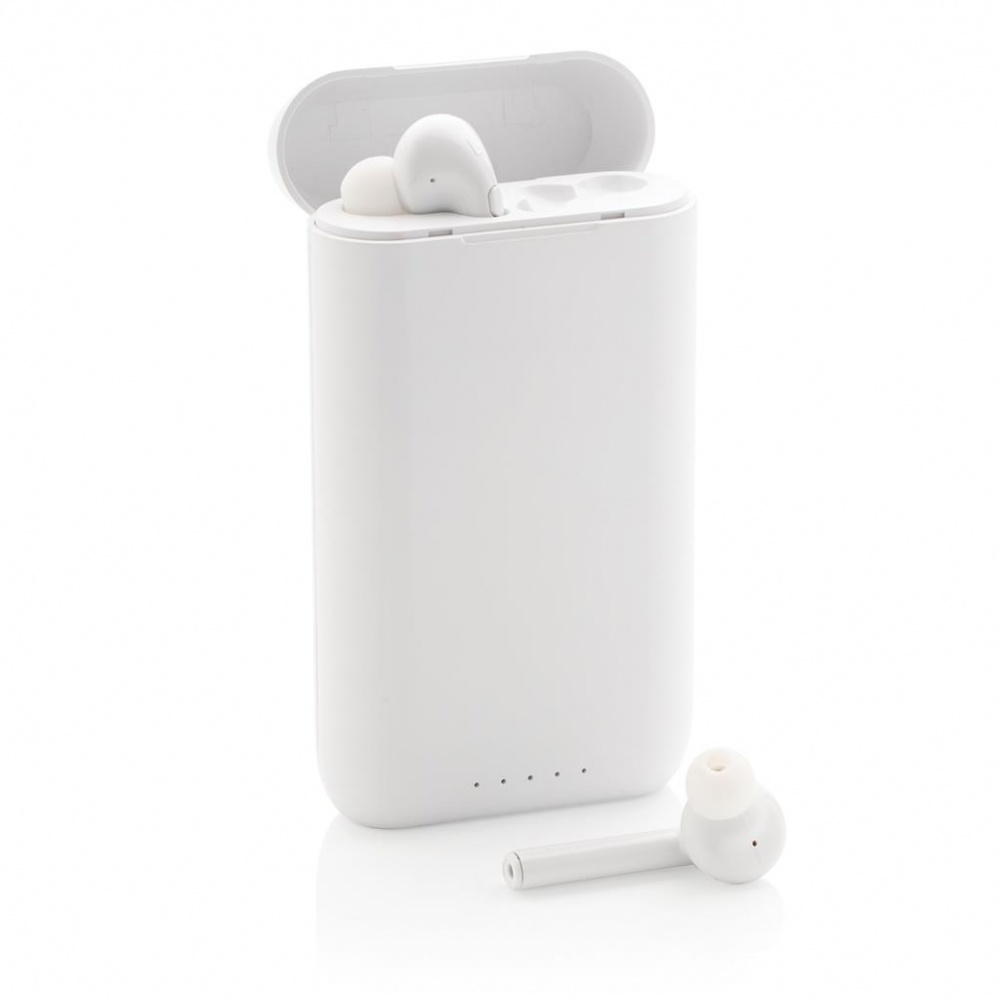 Лого трейд pекламные cувениры фото: Reklaamtoode: Liberty TWS earbuds with 5.000 mAh powerbank, white