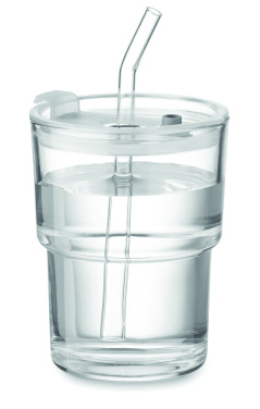 Логотрейд pекламные cувениры картинка: Glass tumbler with straw 400ml