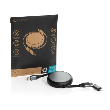 Логотрейд pекламные подарки картинка: Втягивающийся кабель Terra RCS 2-в-1 из переработанного алюминия мощностью 240 Вт