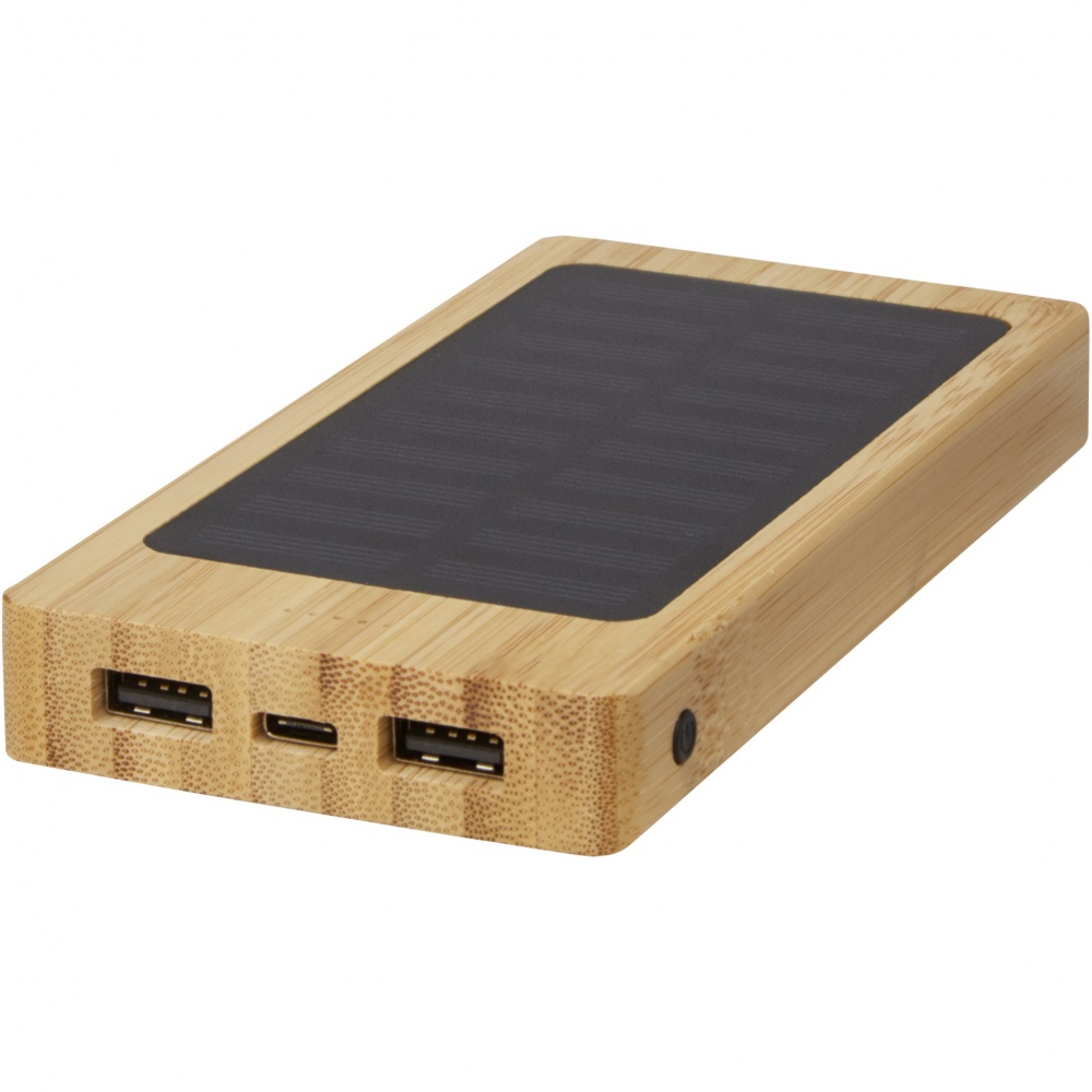 Logotrade presentreklam bild: Alata 8 000 mAh soldriven powerbank av bambu