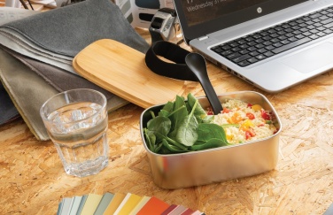 Logotrade presentreklam bild: Stainless steel lunchlåda med bambulock och spork