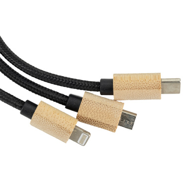 Logotrade profilprodukter bild: 3-i-1-kabel med upplyst logotyp i trähölje, LH-ZMU06