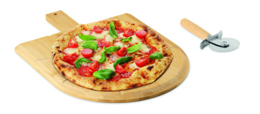 Logotrade presentreklam bild: Pizzabräda och skärare i bambu